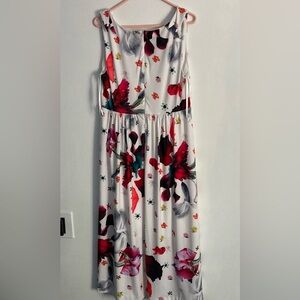 T Tahari SZ 8 maxi Red White beautiful multi color design sleeveless dress